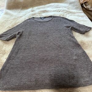 Eileen Fisher Charcoal Brown Knit Short Sleeve Linen Blend Sweater PS
